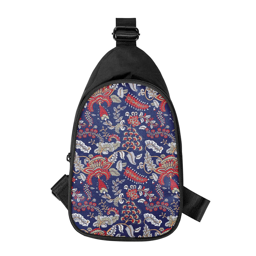 Blue Vintage Bohemian Floral Print Chest Bag