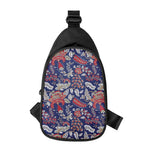 Blue Vintage Bohemian Floral Print Chest Bag