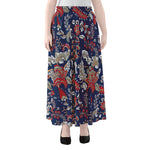 Blue Vintage Bohemian Floral Print Chiffon Maxi Skirt