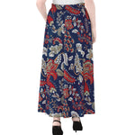 Blue Vintage Bohemian Floral Print Chiffon Maxi Skirt
