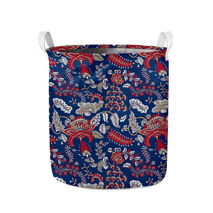 Blue Vintage Bohemian Floral Print Collapsible Laundry Basket