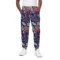 Blue Vintage Bohemian Floral Print Cotton Sweatpants