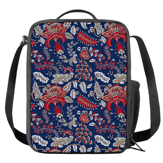 Blue Vintage Bohemian Floral Print Crossbody Lunch Bag