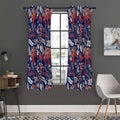 Blue Vintage Bohemian Floral Print Grommet Curtain Panels