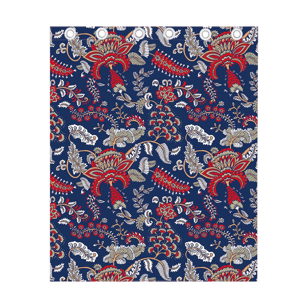 Blue Vintage Bohemian Floral Print Curtain