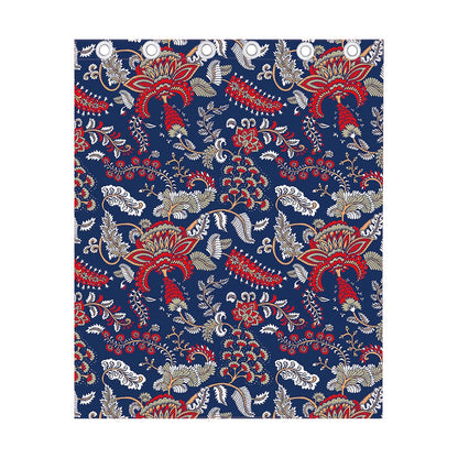 Blue Vintage Bohemian Floral Print Curtain