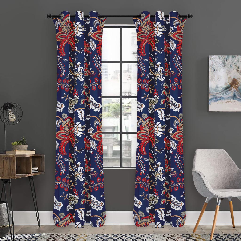 Blue Vintage Bohemian Floral Print Curtain