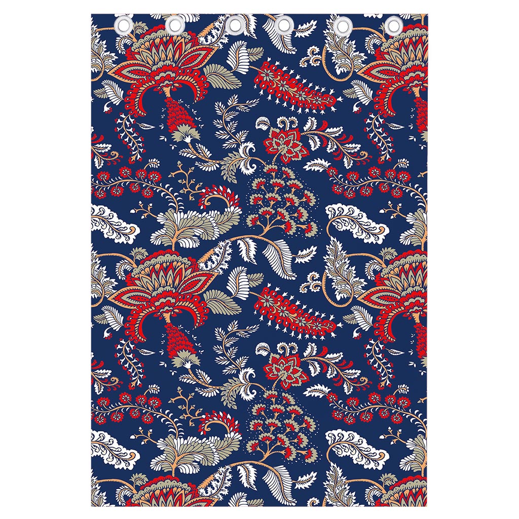 Blue Vintage Bohemian Floral Print Curtain