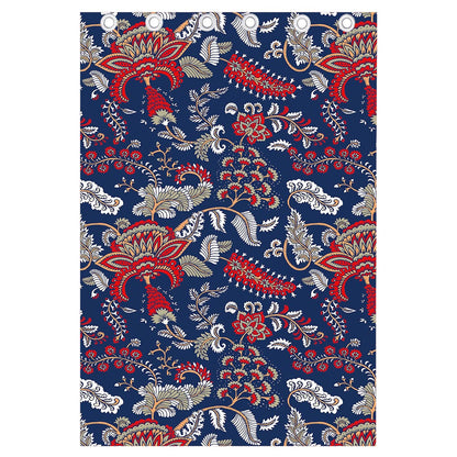 Blue Vintage Bohemian Floral Print Curtain