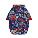 Blue Vintage Bohemian Floral Print Dog Zip Up Hoodie