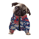 Blue Vintage Bohemian Floral Print Dog Zip Up Jacket