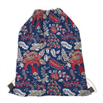 Blue Vintage Bohemian Floral Print Drawstring Bag