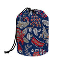 Blue Vintage Bohemian Floral Print Drawstring Makeup Bag