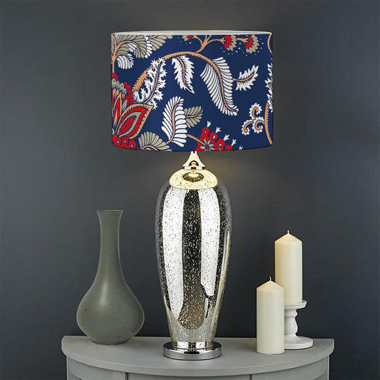 Blue Vintage Bohemian Floral Print Drum Lamp Shade