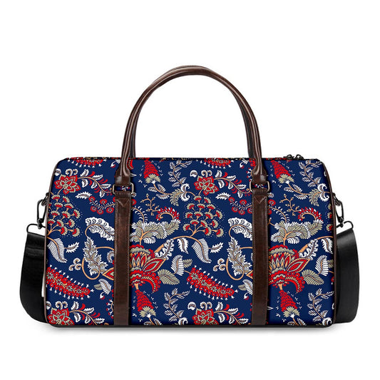 Blue Vintage Bohemian Floral Print Duffle Bag