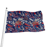 Blue Vintage Bohemian Floral Print Flag