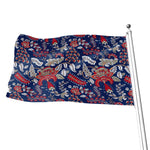 Blue Vintage Bohemian Floral Print Flag