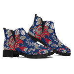 Blue Vintage Bohemian Floral Print Flat Ankle Boots