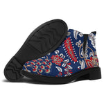 Blue Vintage Bohemian Floral Print Flat Ankle Boots