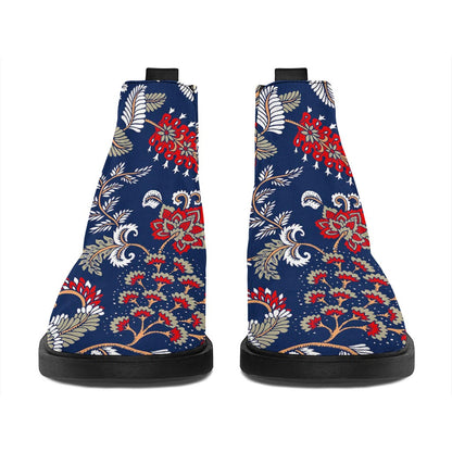 Blue Vintage Bohemian Floral Print Flat Ankle Boots