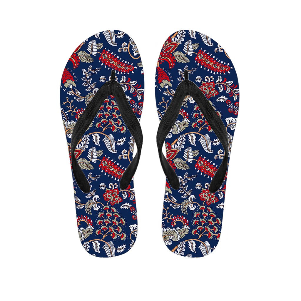 Blue Vintage Bohemian Floral Print Flip Flops