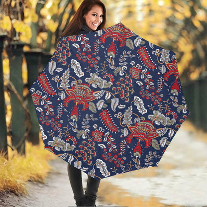 Blue Vintage Bohemian Floral Print Foldable Umbrella