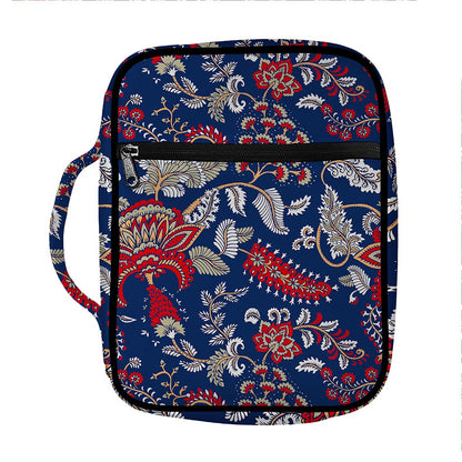 Blue Vintage Bohemian Floral Print Front Pocket Bible Bag