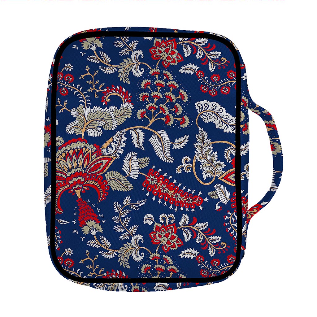 Blue Vintage Bohemian Floral Print Front Pocket Bible Bag