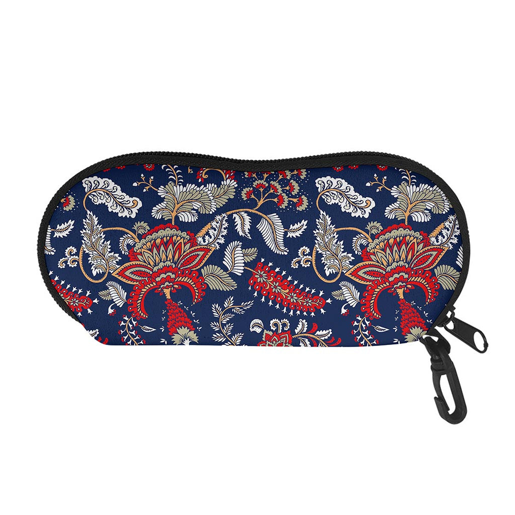 Blue Vintage Bohemian Floral Print Glasses Case