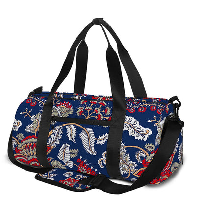Blue Vintage Bohemian Floral Print Gym Bag