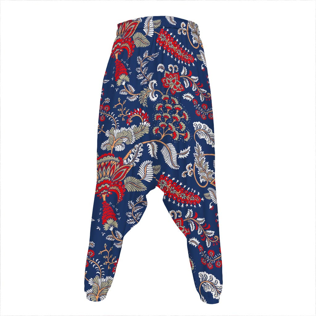 Blue Vintage Bohemian Floral Print Hammer Pants