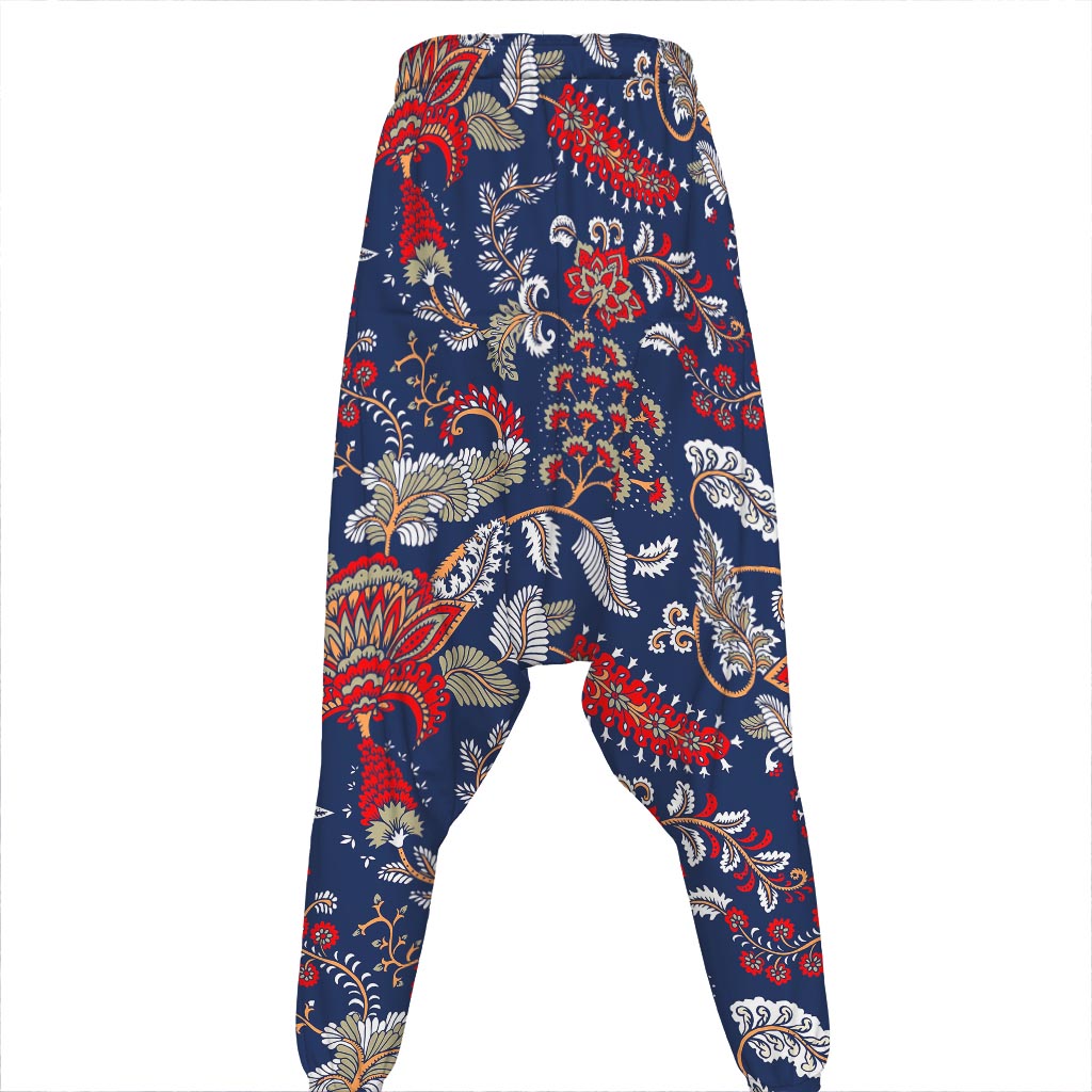Blue Vintage Bohemian Floral Print Hammer Pants