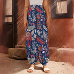 Blue Vintage Bohemian Floral Print Harem Pants