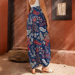 Blue Vintage Bohemian Floral Print Harem Pants