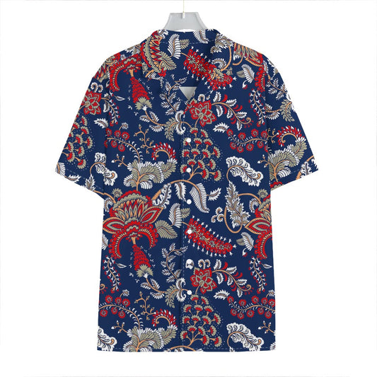 Blue Vintage Bohemian Floral Print Hawaiian Shirt