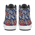 Blue Vintage Bohemian Floral Print High Top Leather Sneakers