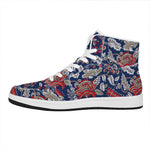 Blue Vintage Bohemian Floral Print High Top Leather Sneakers