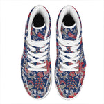 Blue Vintage Bohemian Floral Print High Top Leather Sneakers
