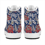 Blue Vintage Bohemian Floral Print High Top Leather Sneakers