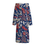 Blue Vintage Bohemian Floral Print Hooded Bathrobe