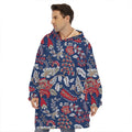 Blue Vintage Bohemian Floral Print Hoodie Blanket