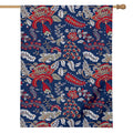 Blue Vintage Bohemian Floral Print House Flag