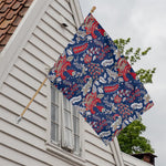 Blue Vintage Bohemian Floral Print House Flag