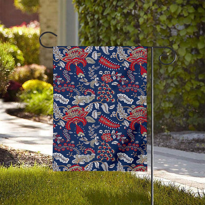 Blue Vintage Bohemian Floral Print House Flag