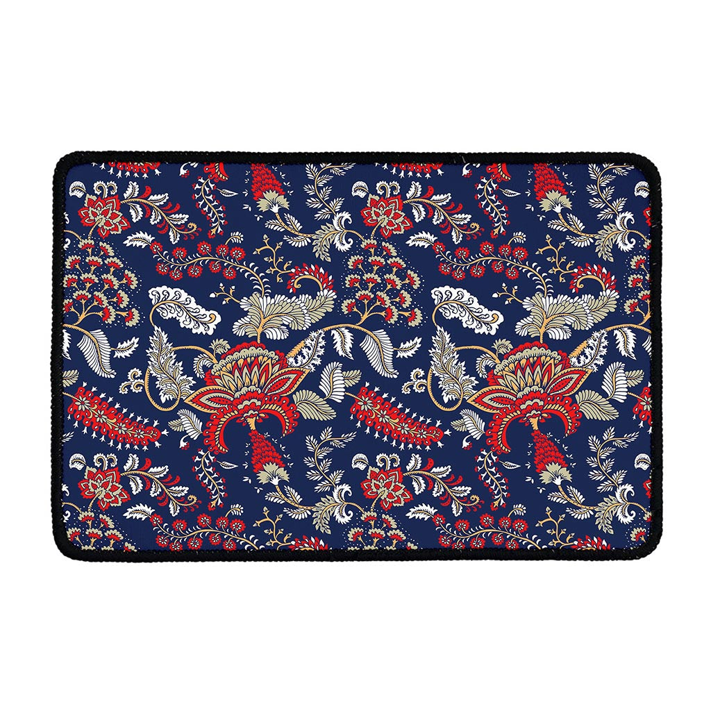 Blue Vintage Bohemian Floral Print Kitchen Mat
