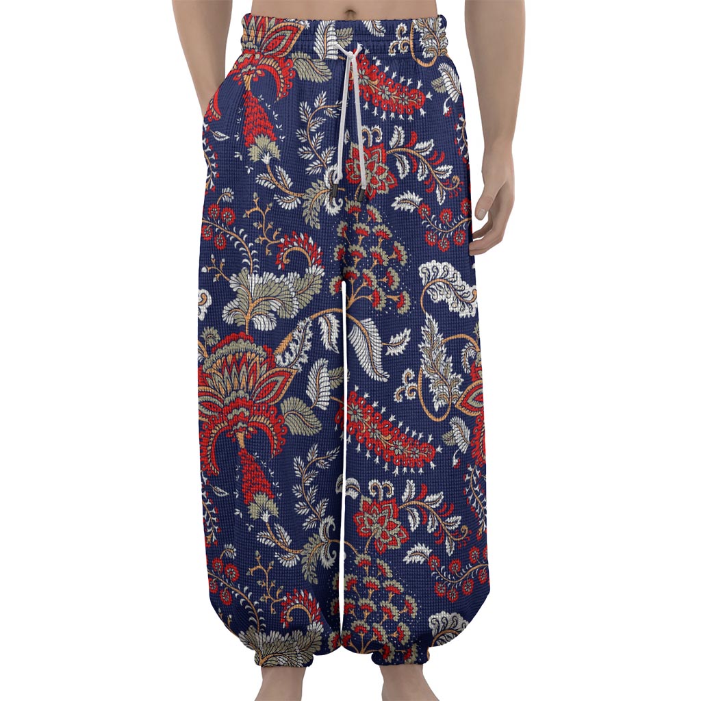 Blue Vintage Bohemian Floral Print Lantern Pants