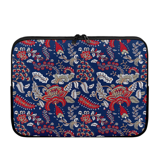Blue Vintage Bohemian Floral Print Laptop Sleeve