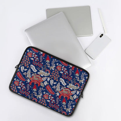 Blue Vintage Bohemian Floral Print Laptop Sleeve