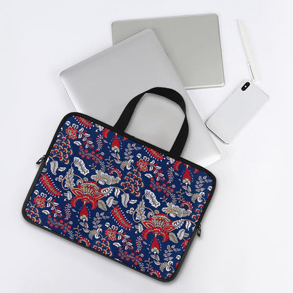 Blue Vintage Bohemian Floral Print Laptop Sleeve With Handle