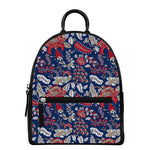 Blue Vintage Bohemian Floral Print Leather Backpack